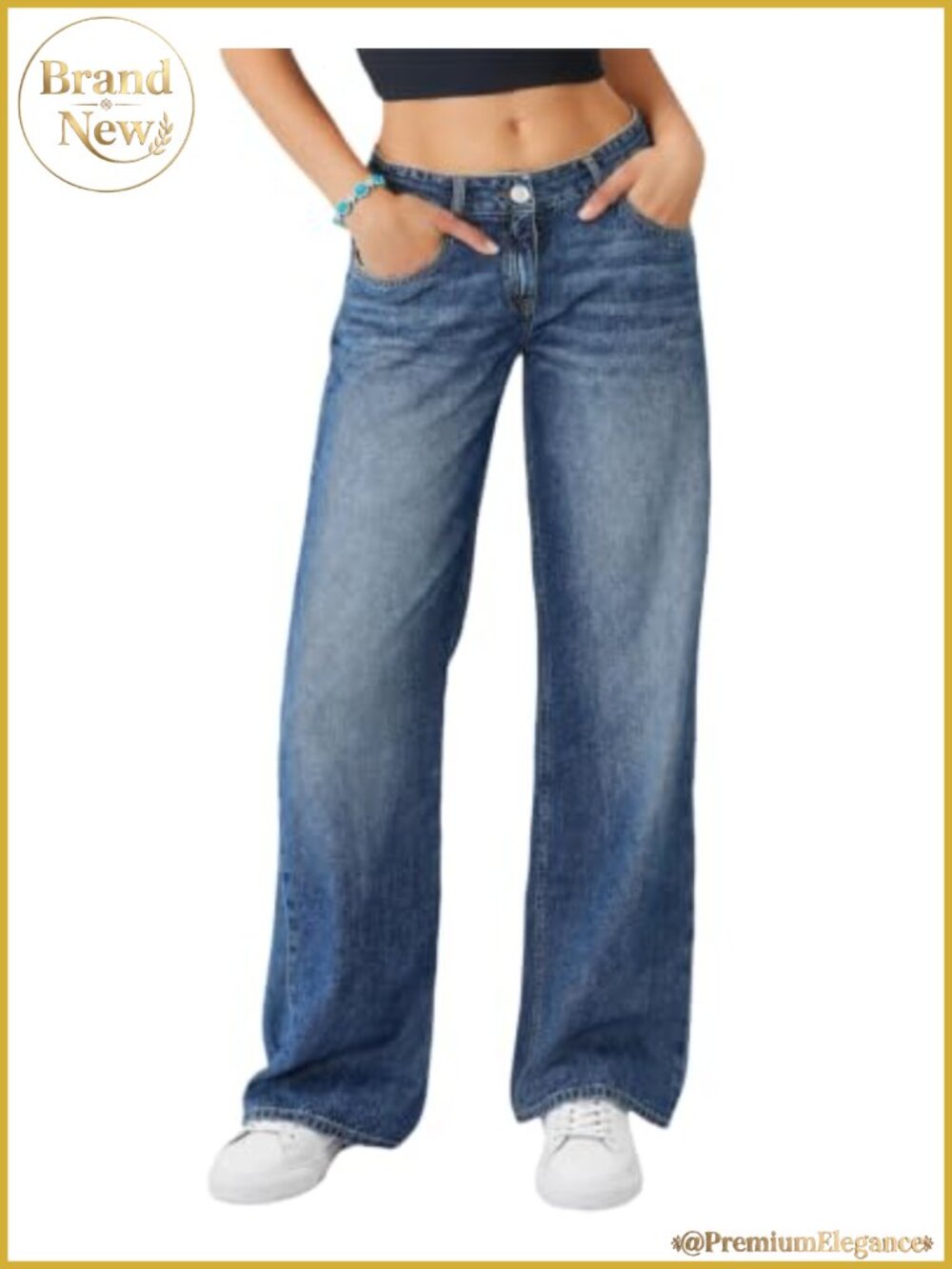 Low-Rise Baggy Jeans for Women High Stretchy Wide Leg Boyfriend Jeans Loose Fit